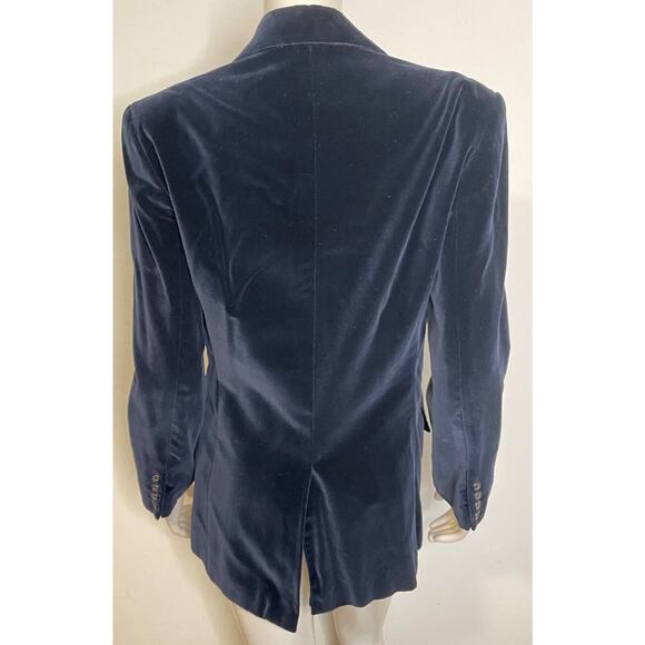 Ralph Lauren Navy Blue Velvet Fox Crest Blazer Jacket Womens 10 Embroidered Horn - Picture 5 of 10